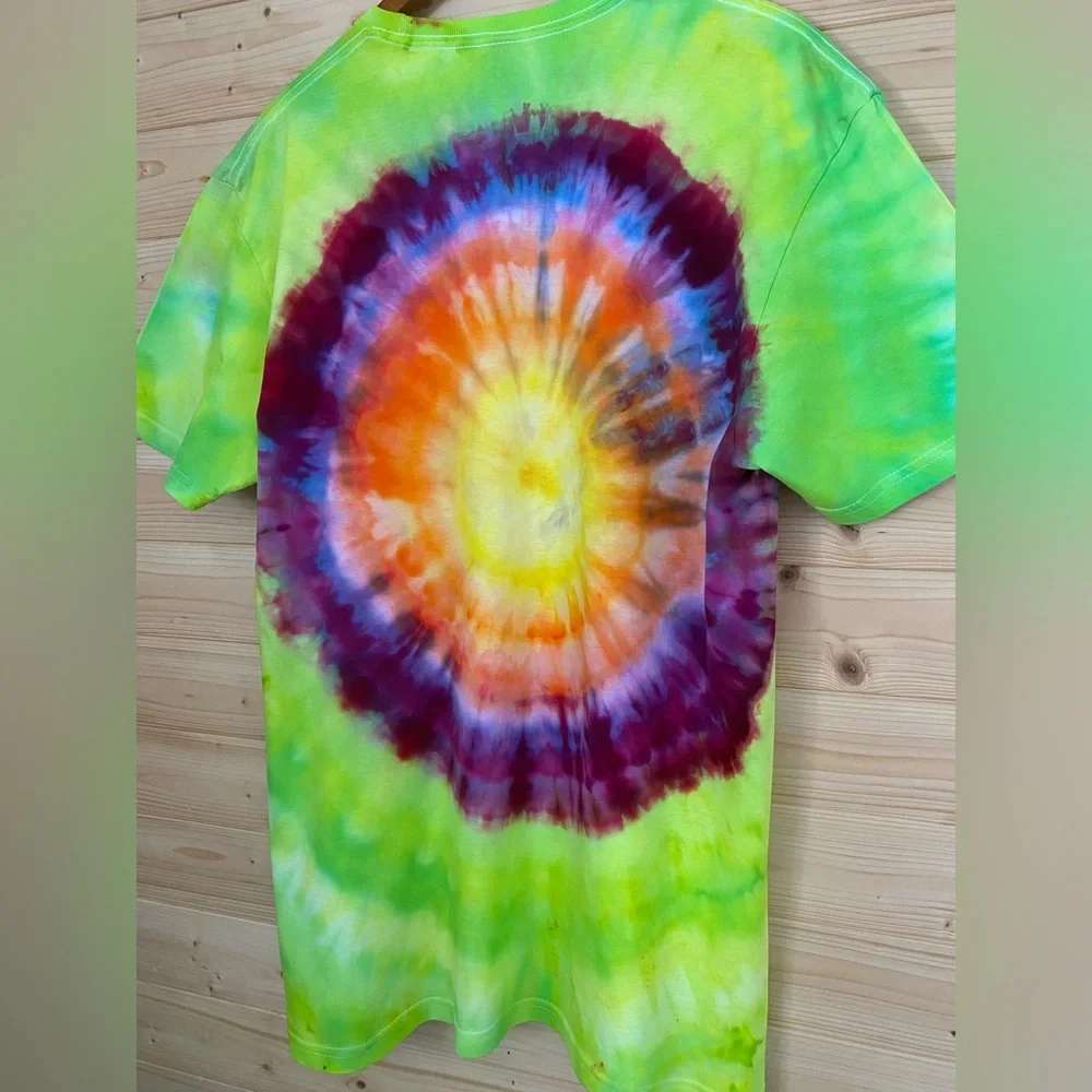 NEON Sunburst Large Ice Tie Dye GILDAN Soft Style T-Shirt Retro Festival Unisex - Picture 6 of 11